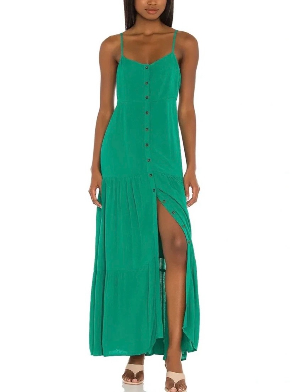 Sanctuary Emerald Green Button-Front Spaghetti Strap Maxi Dress
